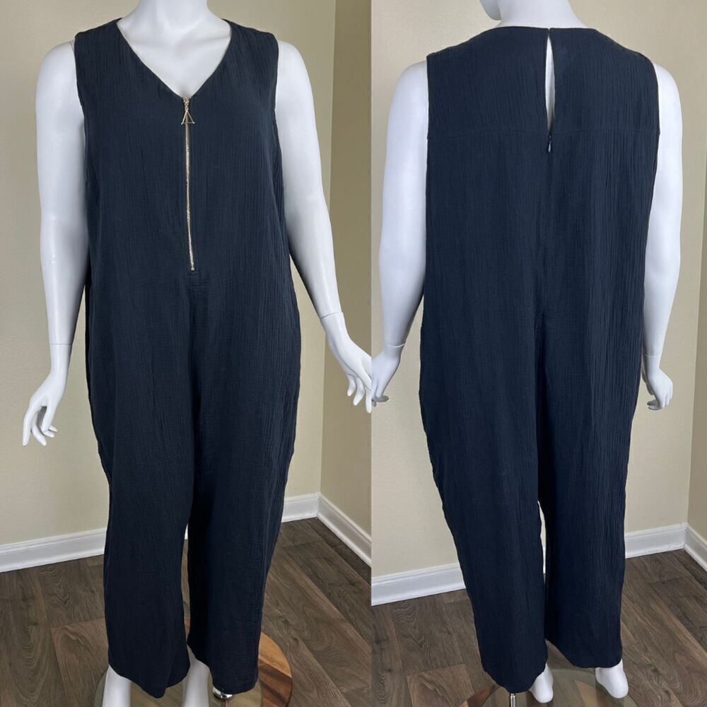 Soft Surroundings Women's Size 3X Black Mallorca Cotton Gauze Tank Jumpsuit Boho